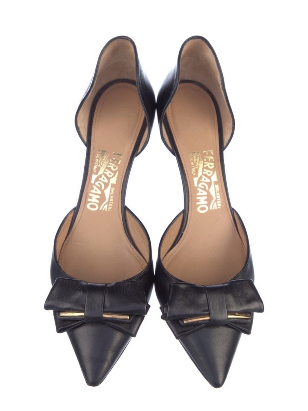 Salvatore Ferragamo Vara Bow Black Leather Pointed-Toe D'Orsay Pumps